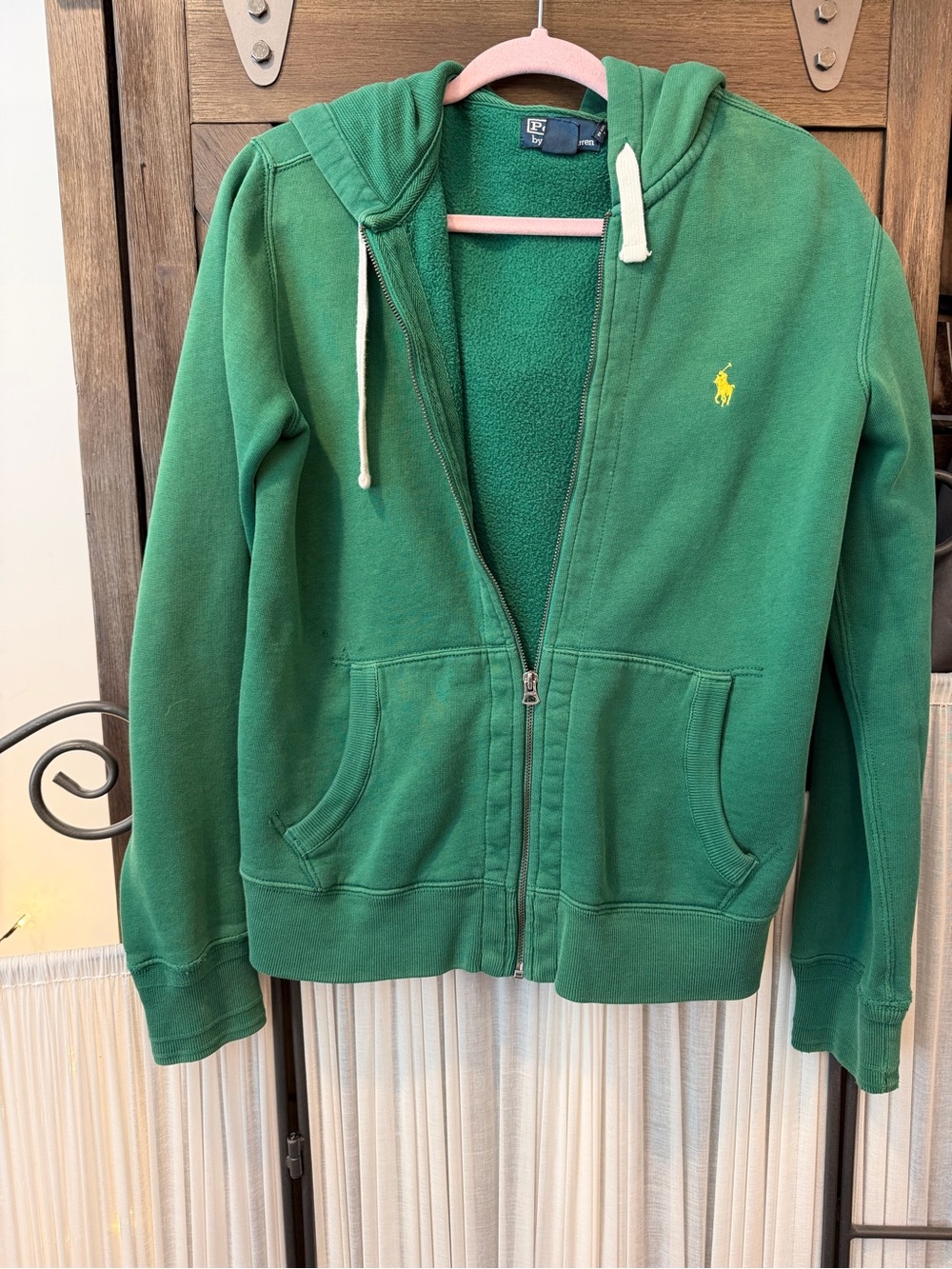 Ralph Lauren Green Zip-Up Hoodie with Yellow Polo Logo
